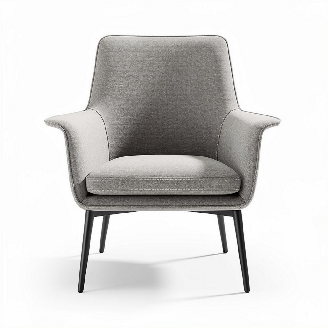 Fauteuil en tissu gris avec pieds en métal de dimensions 75 x 70 x 80cm