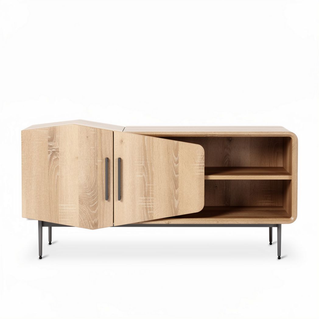Meuble de rangement en bois clair avec portes coulissantes et étagères 120 x 40 x 60cm
