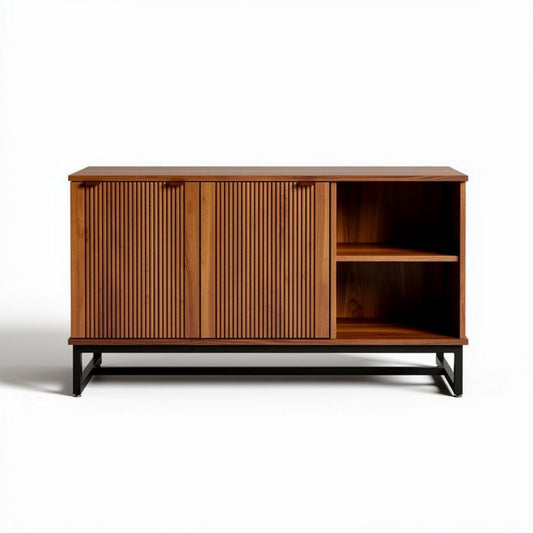 Meuble de rangement en bois de teck avec portes et étagères 120 x 40 x 70 cm