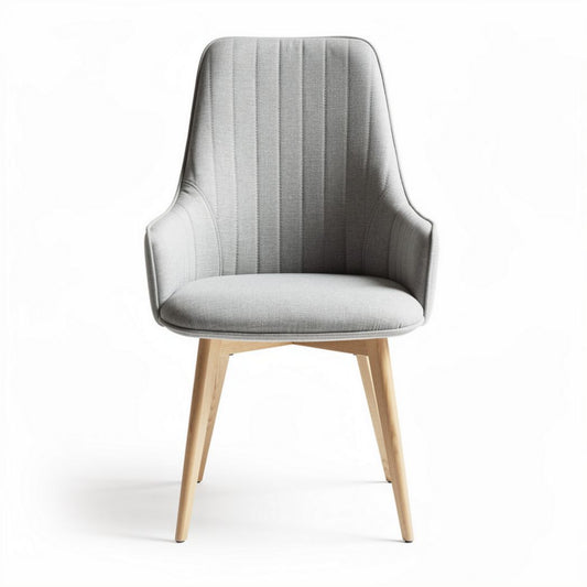 Chaise en tissu gris avec accoudoirs et pieds en bois naturel dimensions 55 x 60 x 85cm