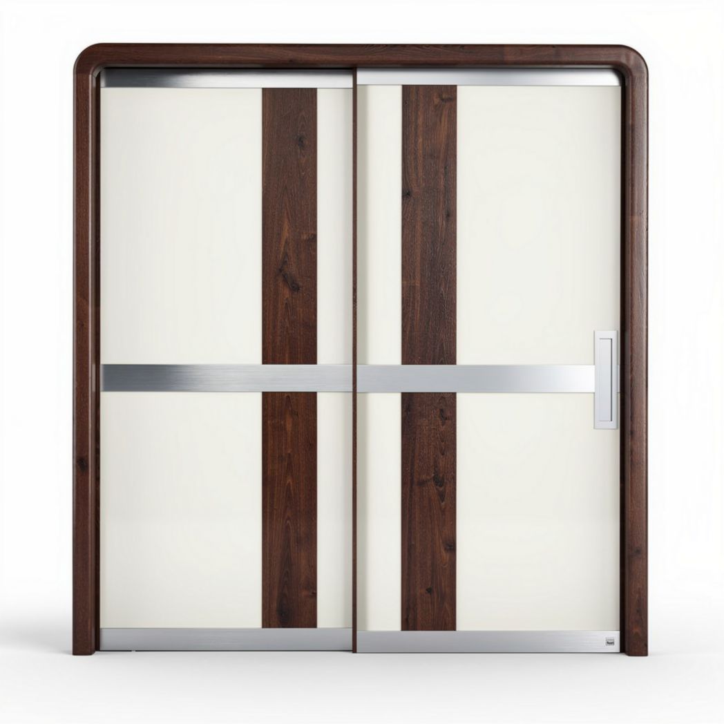 Portes coulissantes en verre avec cadres en bois et acier inoxydable 200 x 10 x 220cm
