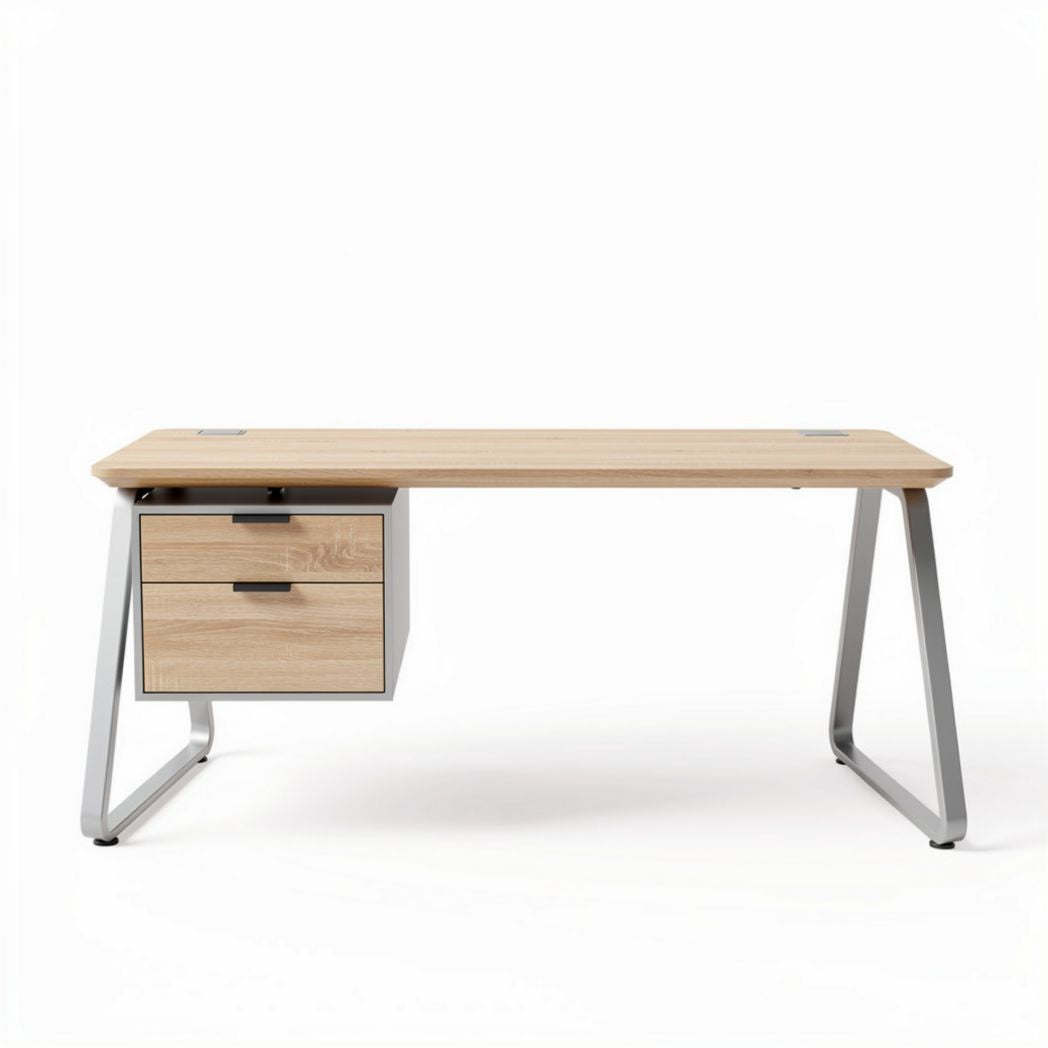 Bureau en bois avec tiroir et pieds en métal gris 120 x 60 x 75cm