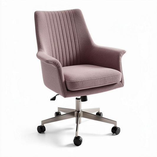 Chaise de bureau pivotante en tissu rose avec roues et pied en métal 65 x 65 x 90cm