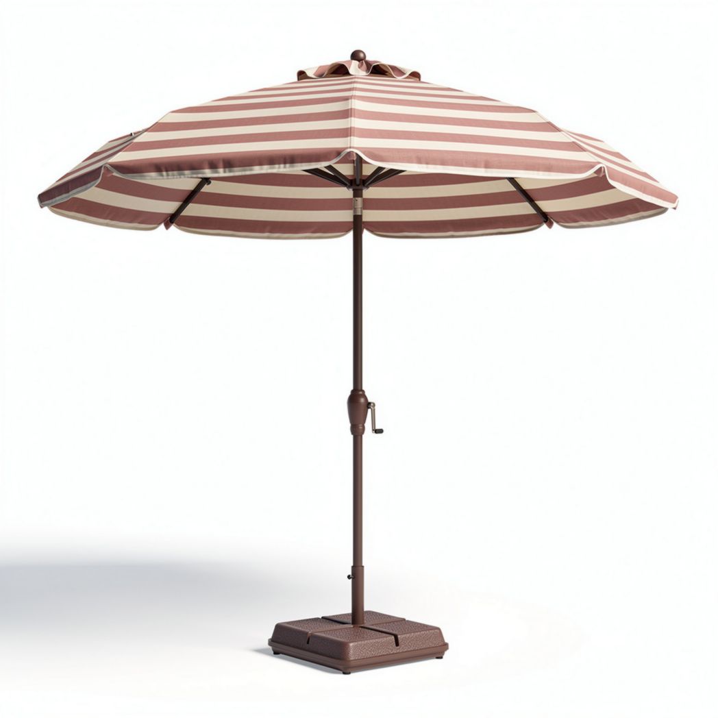 Parasol déporté en tissu rayé beige et marron 250 x 250 x 240cm